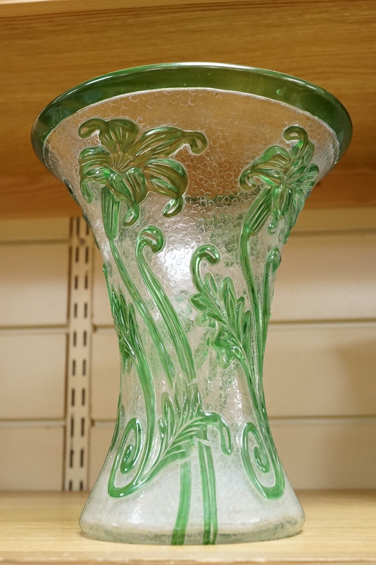 A Webb green overlay floral waisted vase, 22cm high